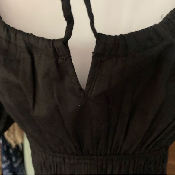 GAP MilkMaid Smocked Waist Peasant Sleeve Cotton Dress Black Sz L Tall - Picture 4 of 10